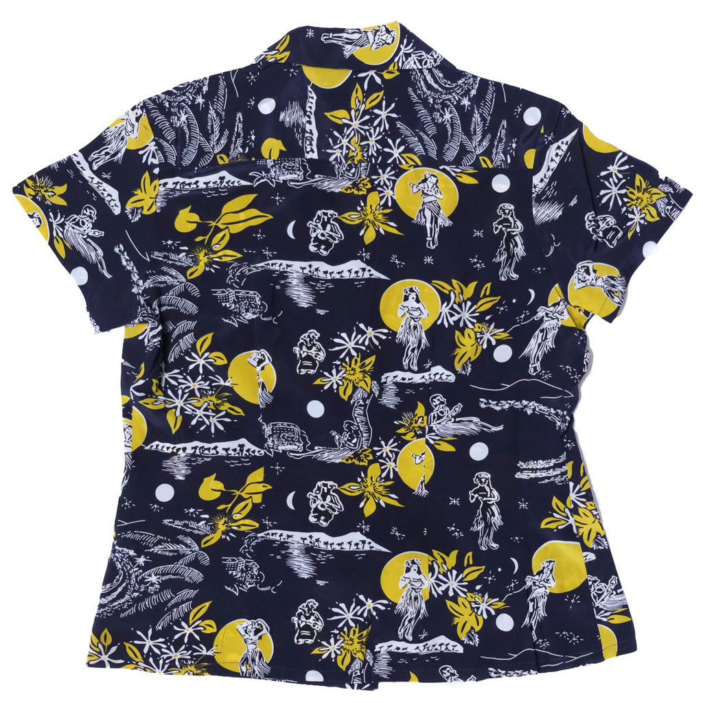 Women's Hula Moon Hawaiian Shirt - Navy