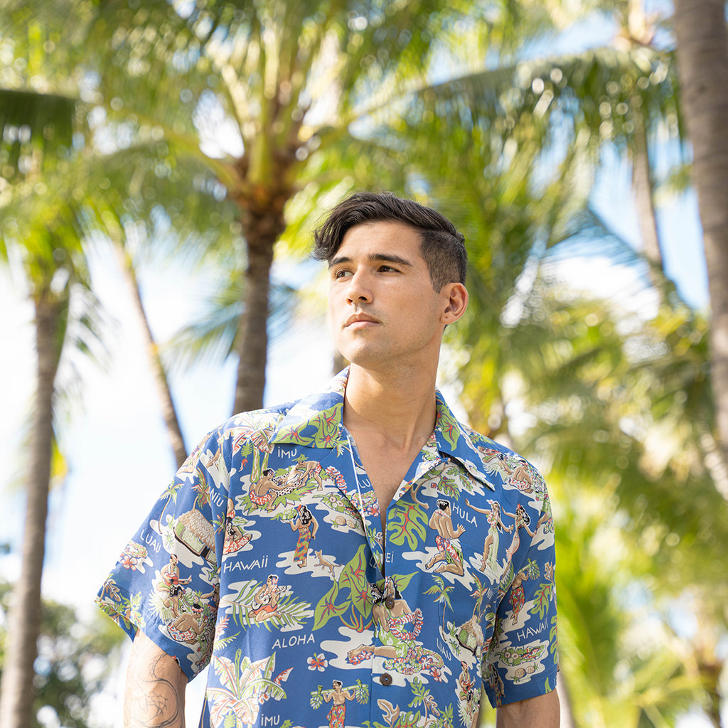 Men's Hula Hut Hawaiian Shirt - Blue
