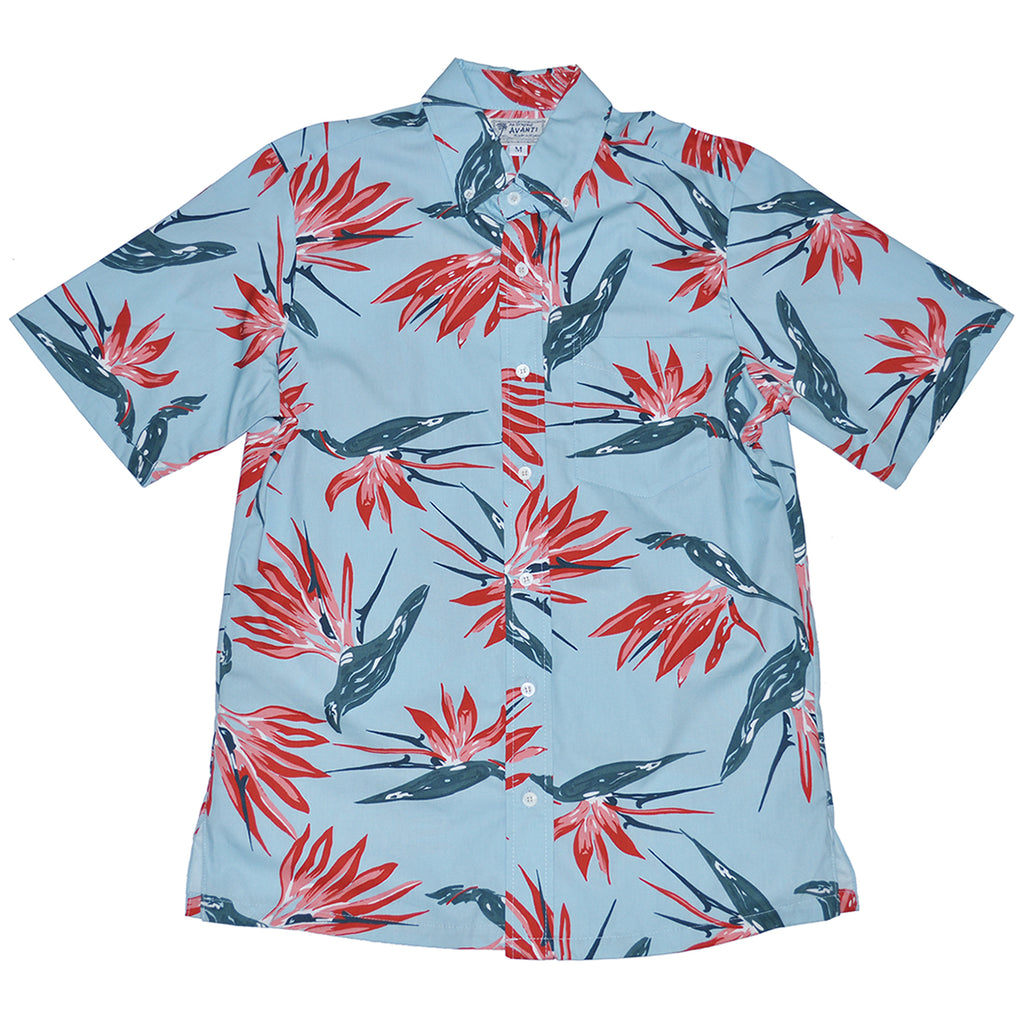 Men's Paradise Sketch Aloha Shirt - Sky Blue