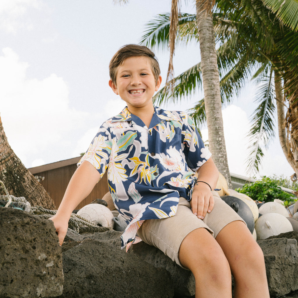Boy's Tropical Flow Hawaiian Shirt - Navy