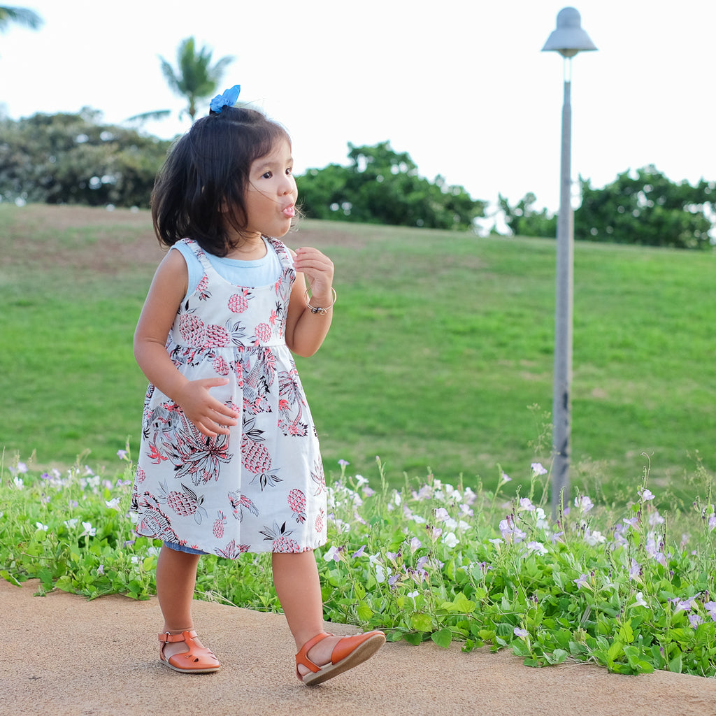 Girl's Tahiti Elastic Strap Sun Dress - White