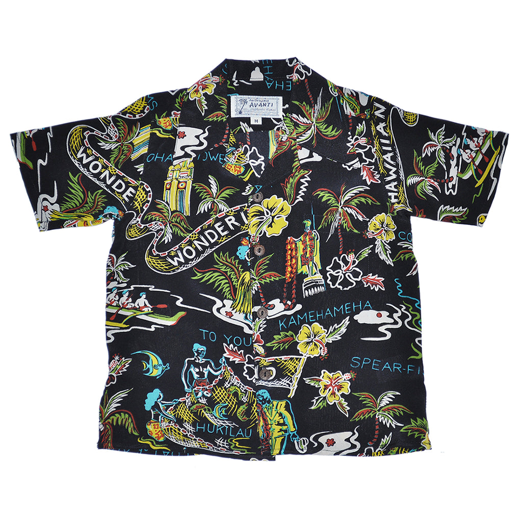 Boy's Wonderland Hawaiian Shirt - Black