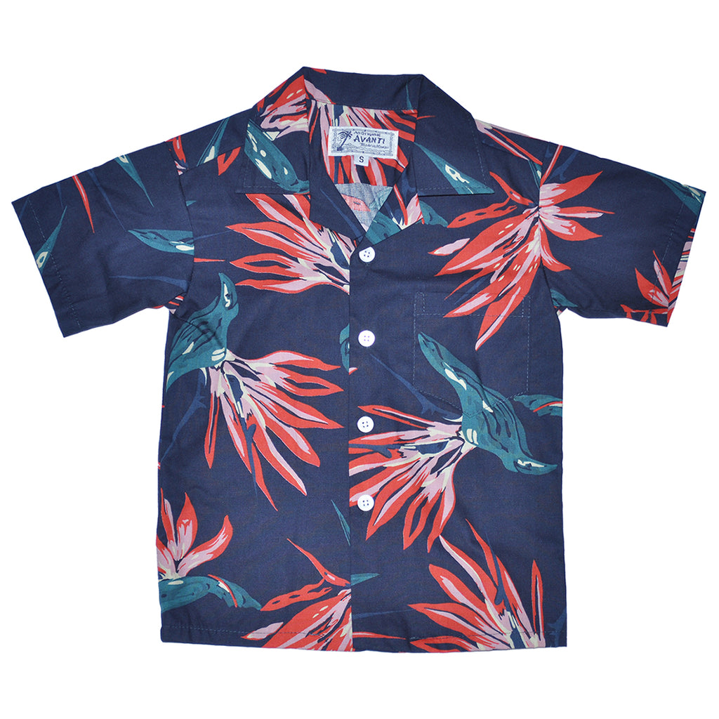 Boy's Paradise Sketch Aloha Shirt - Navy