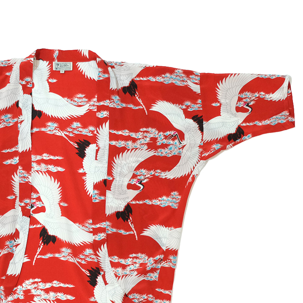 Women's Crane Kimono Cover-Up - Red