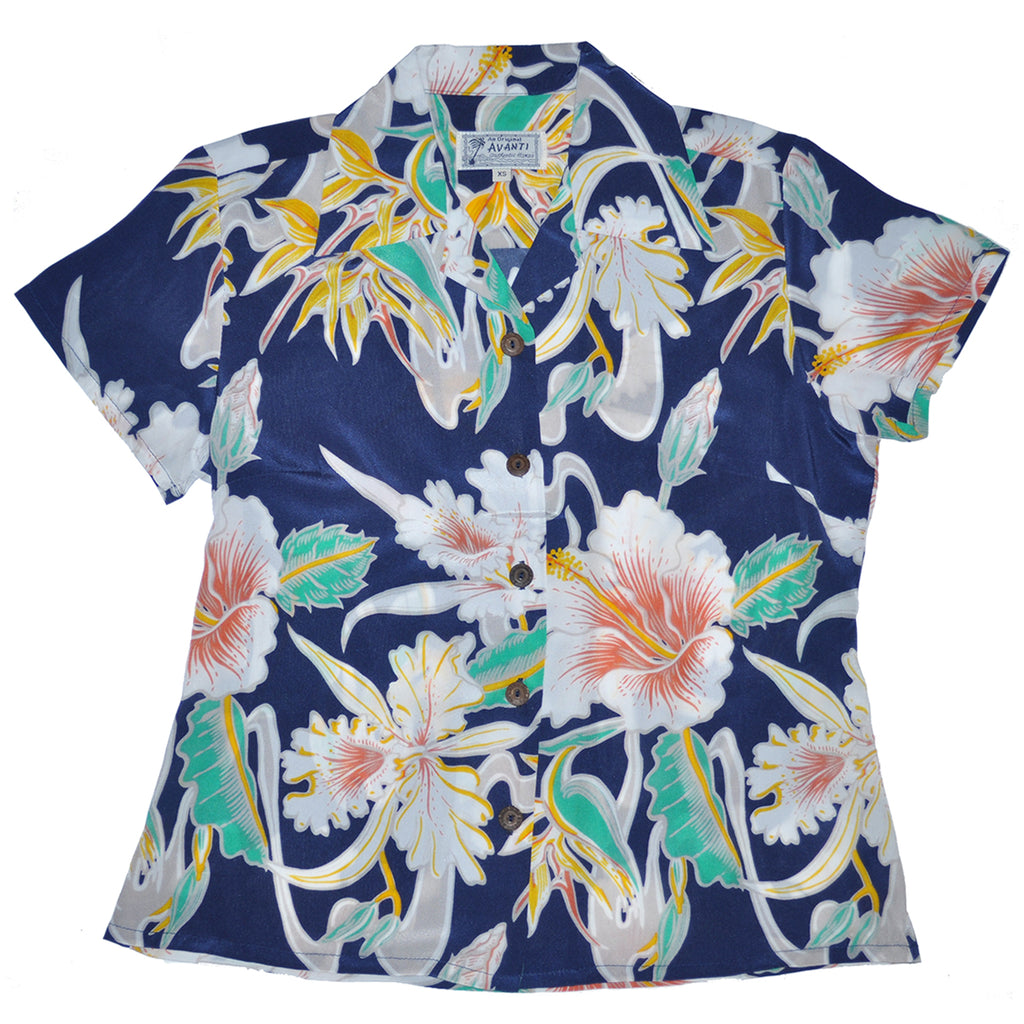 Women's Tropical Flow Hawaiian Shirt - Navy