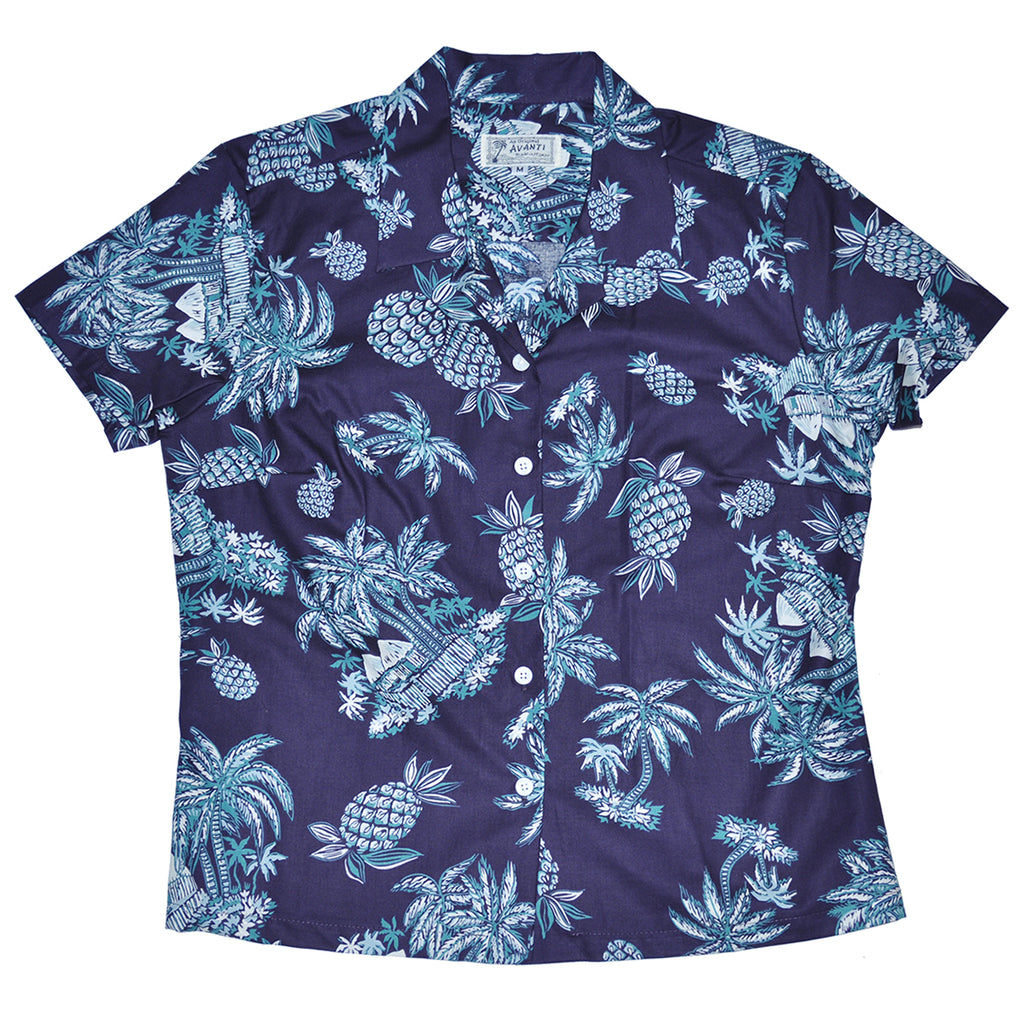 Women's Tahiti Aloha Shirt - Navy
